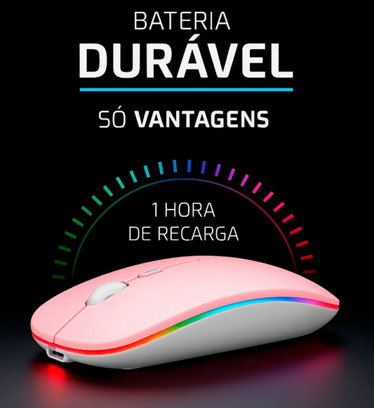 Mouse Sem Fio Recarregável Wireless Optico Led Rgb Ergonômico Sem Fio Para Pc Desktop Notebook Tablet Smartphone Homeroarte Rosa