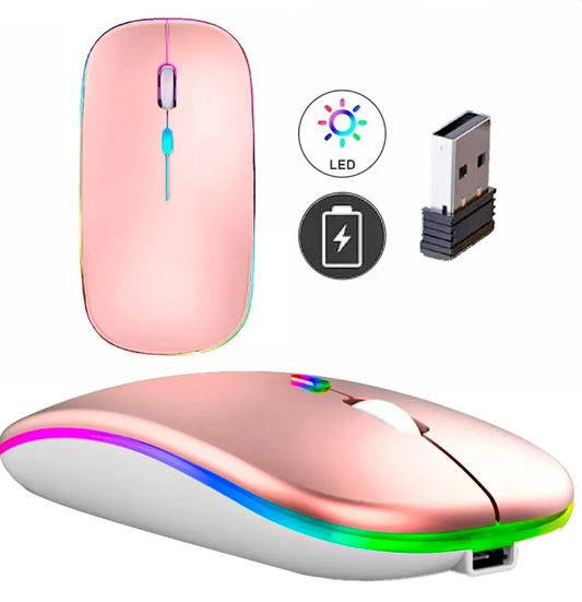 Mouse Sem Fio Recarregável Wireless Optico Led Rgb Ergonômico Sem Fio Para Pc Desktop Notebook Tablet Smartphone Homeroarte Rosa